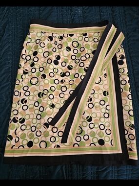 Talbots Circle Print Wrap Silk Skirt in Cream, Navy & Green